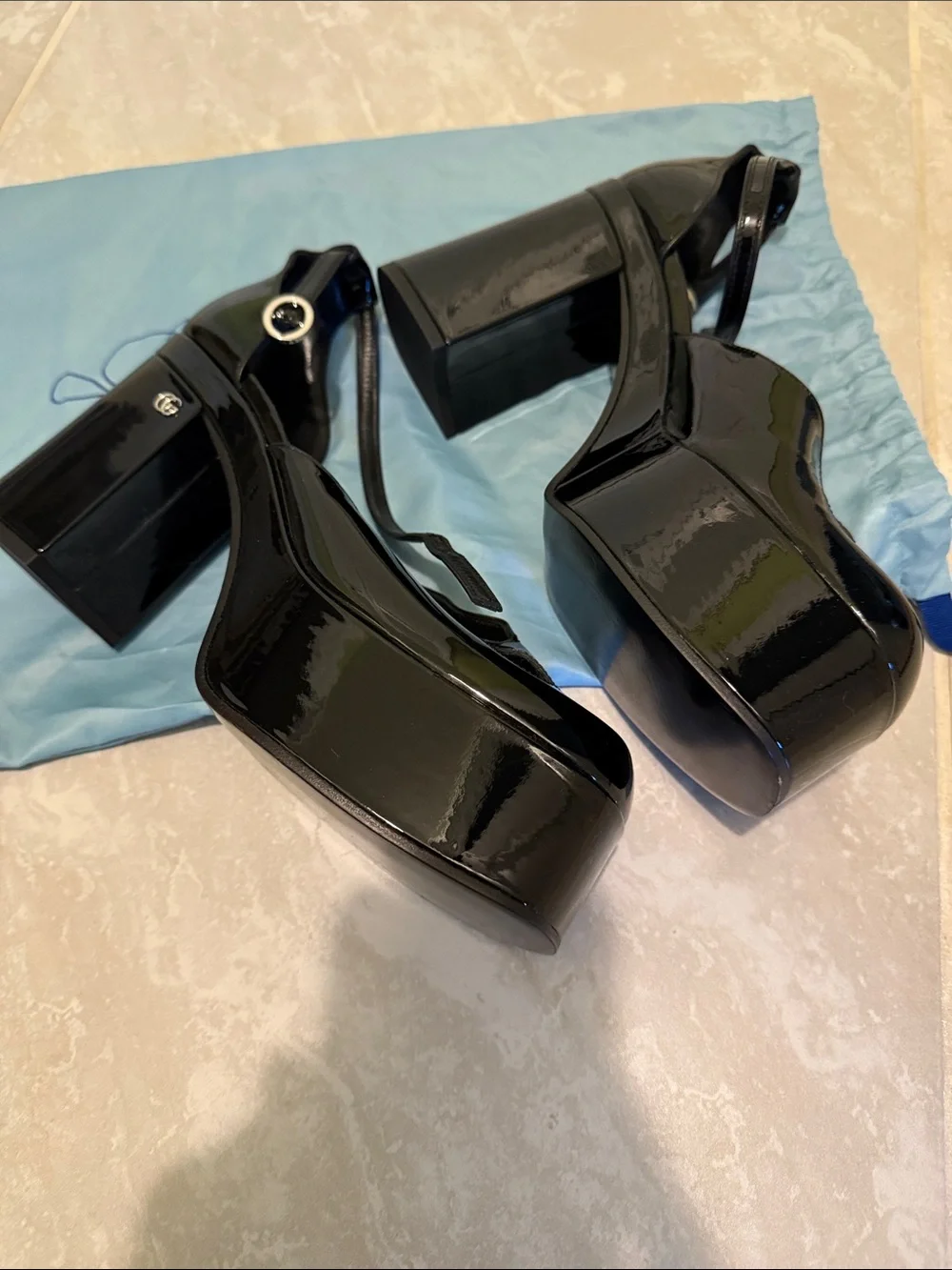 Gucci Black Patent Leather Platform Mary Jane Heels